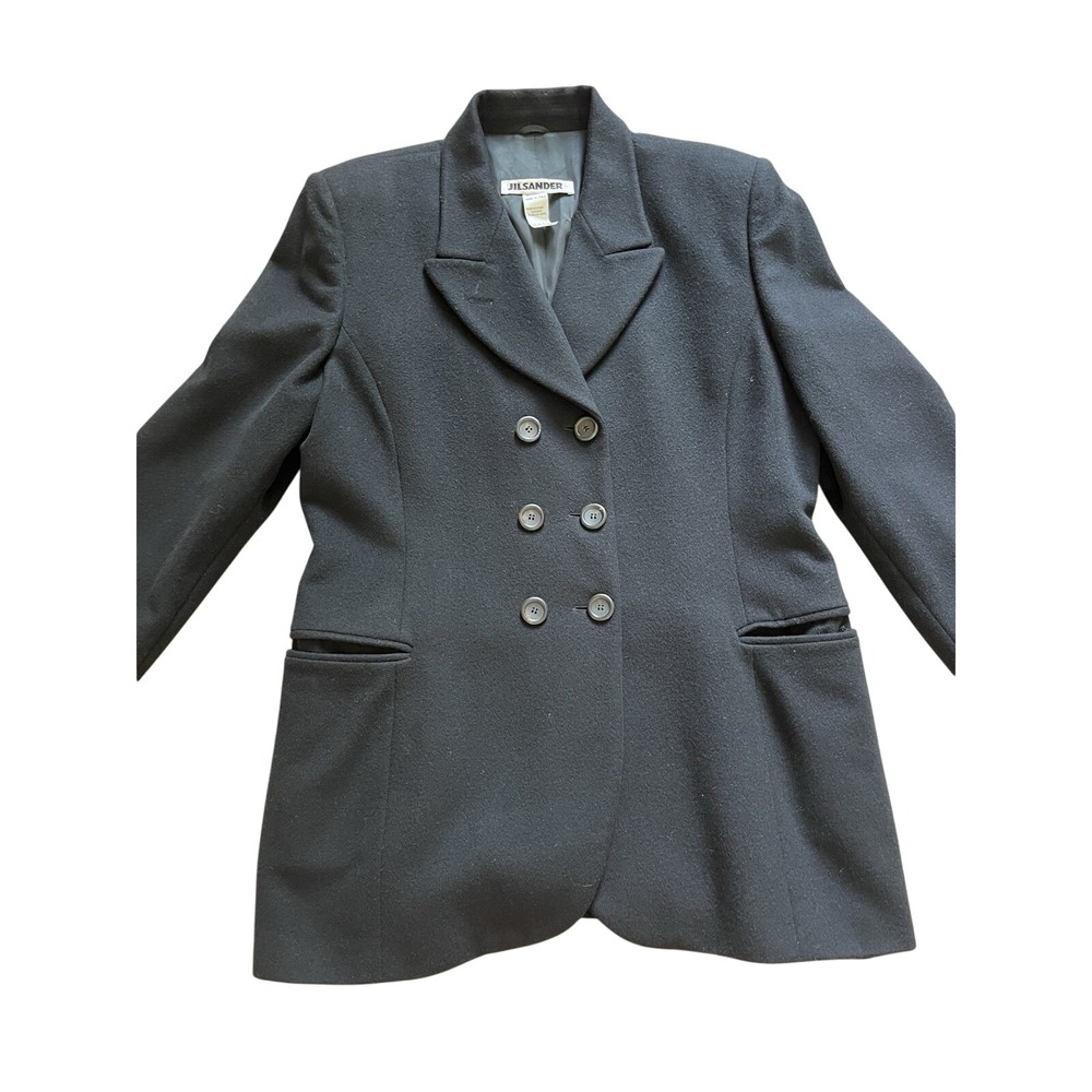 Jil Sander Double Breasted Wool Blend Blazer Jacket Womens Black Made in Italy